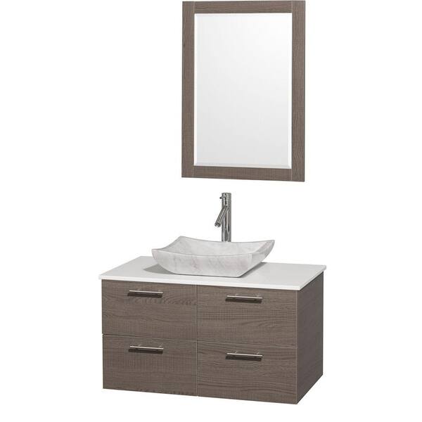 Wyndham Collection Amare 36 in. Vanity in Grey Oak with Man-Made Stone Vanity Top in White and Carrara Marble Sink