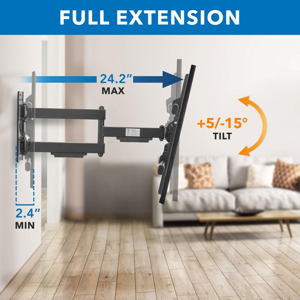 Heavy Duty Black Steel Full Motion TV Wall Mount for 37-80 Inch Screens