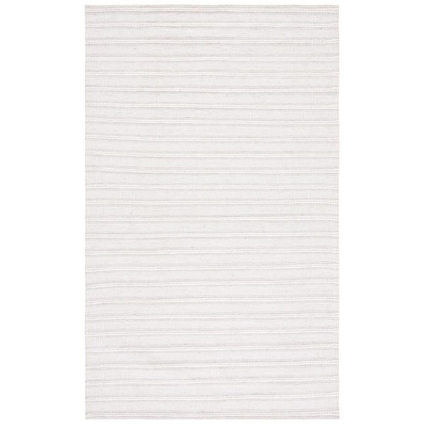 SAFAVIEH Kilim Light Grey/Ivory Doormat 3 ft. x 5 ft. High-Low Striped Solid Color Area Rug