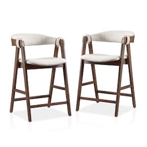 Pearlcrest Walnut Boucle Fabric With Faux Leather Accents Counter Height Dining Chair Set of 2