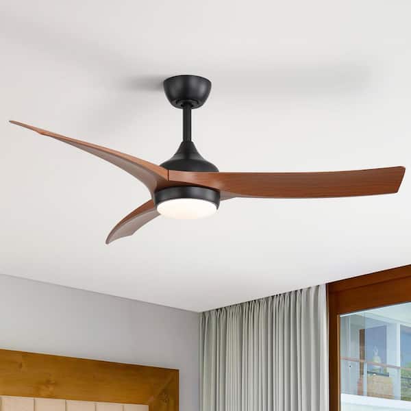 52 in. Indoor/Outdoor Integrated LED Black and Brown Downrod Mount Ceiling Fan with Light Kit and Remote Control