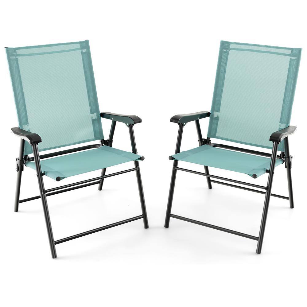 2 -Piece Folding Sling Back Chair Portable Armrests Metal Outdoor Dining Chair in Green price history on PriceWatchPro