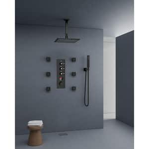 7-Spray Patterns 12 in. Dual Shower Head Ceiling Mount and Handheld Shower Head 2.5 GPM in Matte Black
