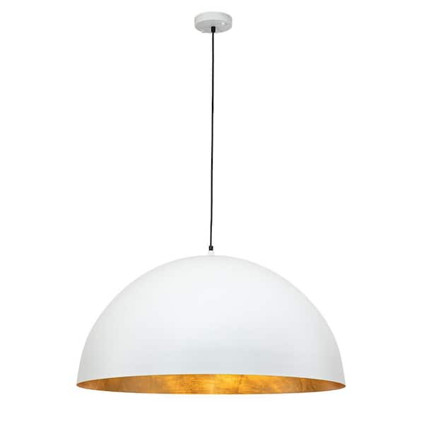 Pcover 3-Light 31.5 in. W White Pendant Light Oversized Industrial Pot Lid Dome Light with Gold Foil Finish