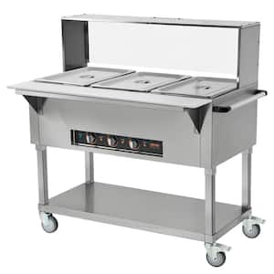 3-Pan Commercial Food Warmer 61.8 Qt. Sliver Stainless Steel 1500-Watt Buffet Electric Steam Table Specialty Flatware