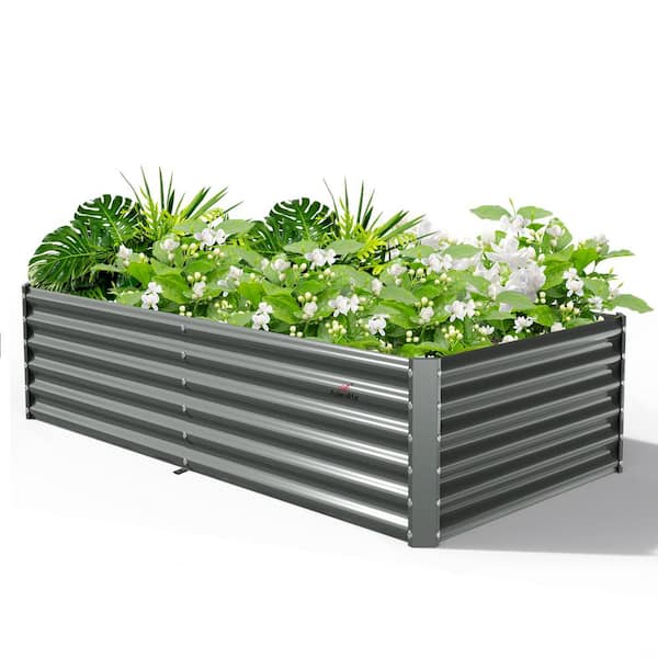 Best Choice Products 8x4x2ft Outdoor Metal Raised Garden Bed, Planter Box for Vegetables, Flowers, Herbs - Gray