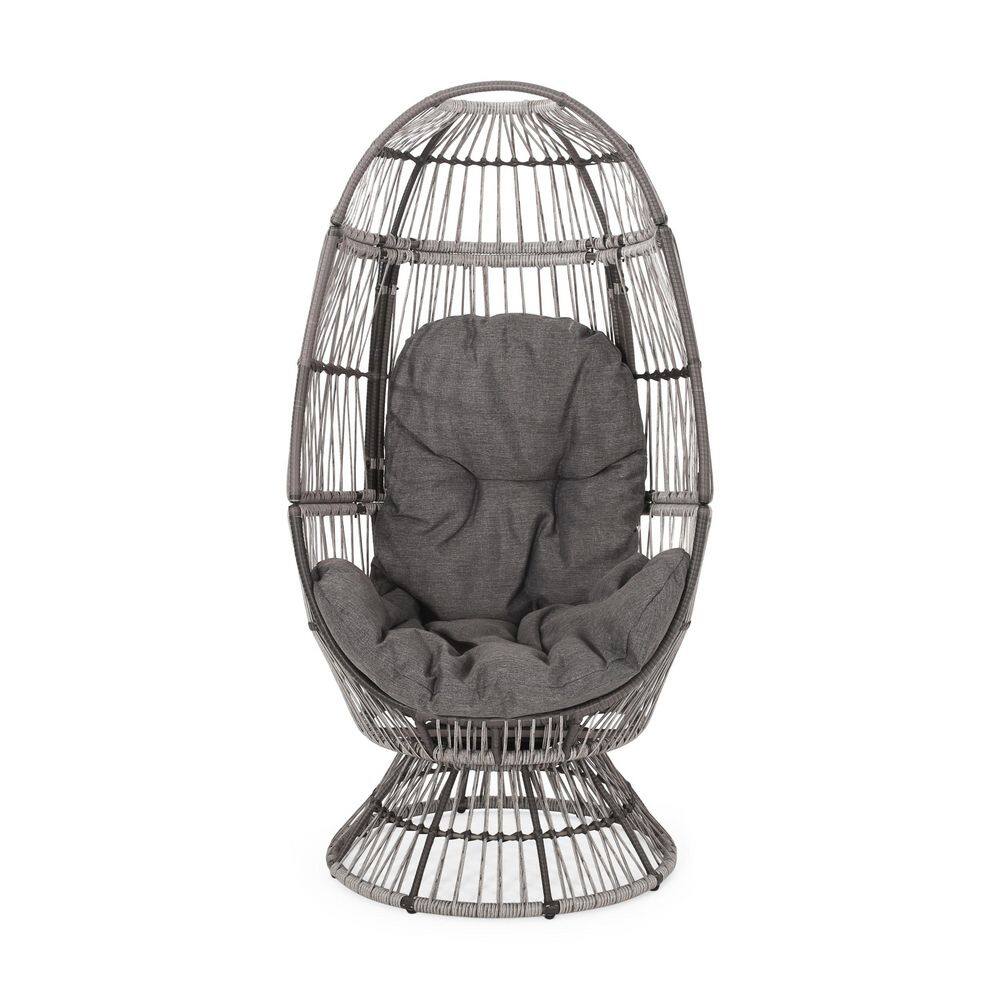 Gray Wicker Rattan Swivel Egg Outdoor Lounge Chair with Dark Gray Cushions price history on PriceWatchPro