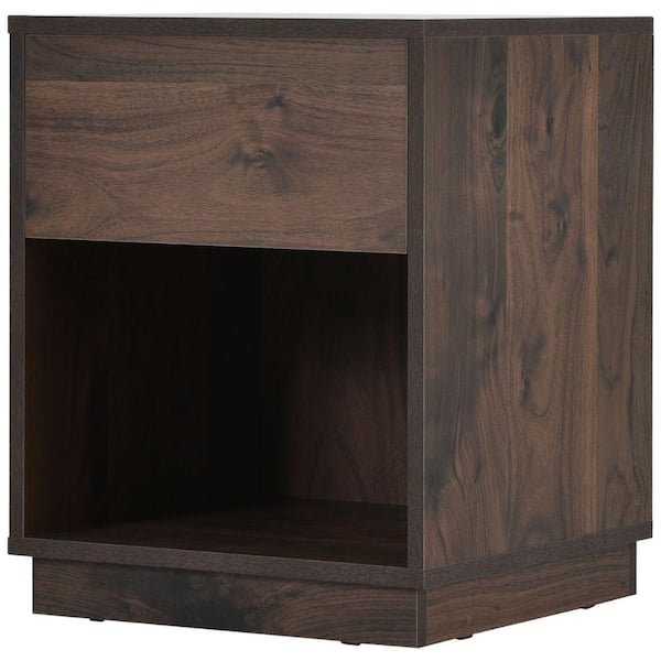 Benjara 1-Drawer Natural Walnut Finish Modern Nightstand with Shelf ( 19.8 in. H x 15.3 in. W x 15.7 in. D )