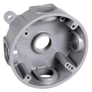 N3R Nonmetal Gray Round Weatherproof Electrical Box, 5 Outlets at 1/2-in. or 3/4-in., With Plugs and Bushings