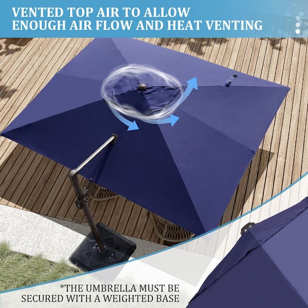 9 ft. x 10.5 ft. Rectangular Outdoor Aluminum Offset Cantilever 360° Rotation Patio Umbrella in Navy Blue with No Base