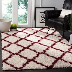 Dallas Shag Ivory/Red 3 ft. x 5 ft. Geometric Area Rug