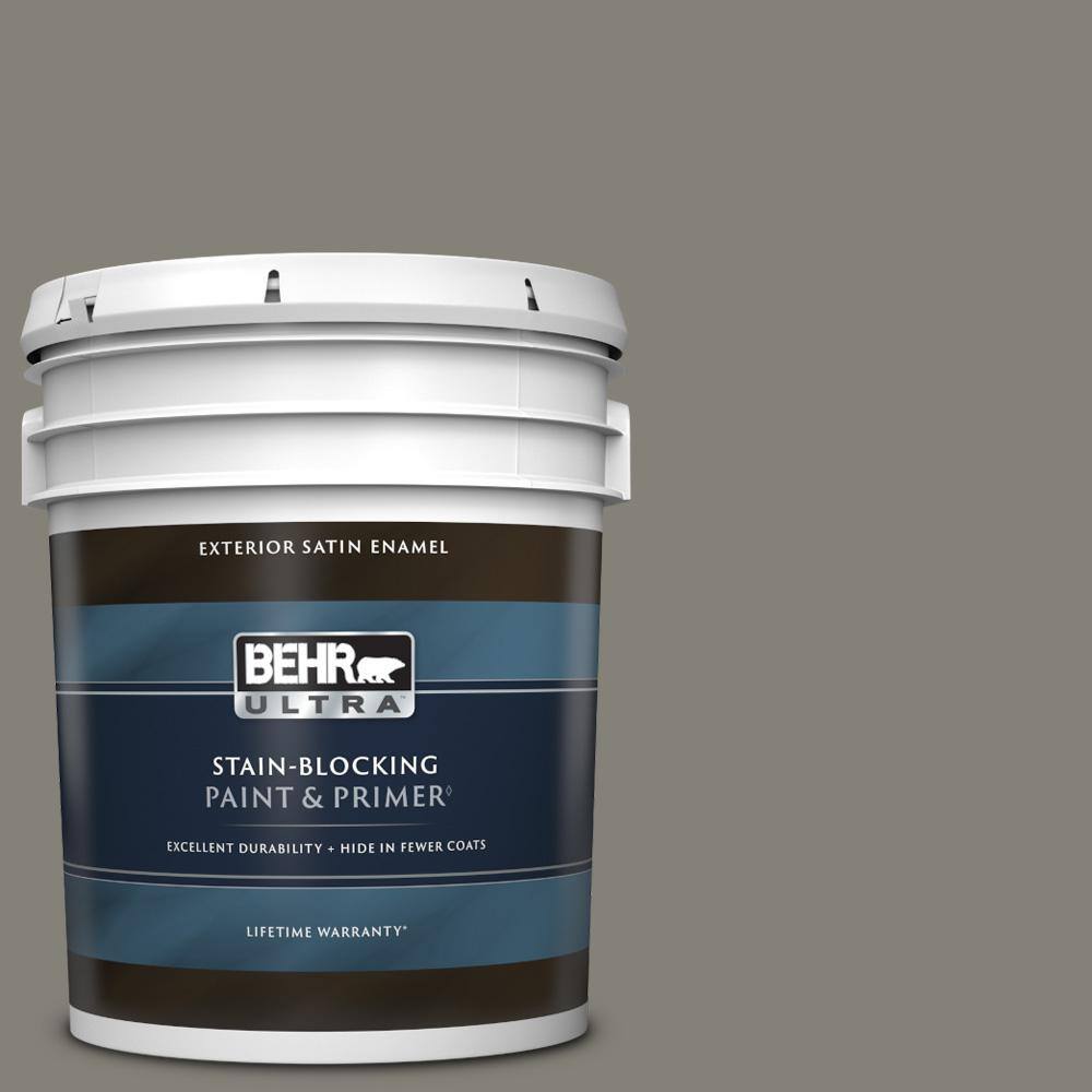 BEHR ULTRA 5 gal. N3605A Wood Ash Satin Enamel Exterior Paint & Primer 985305 The Home Depot