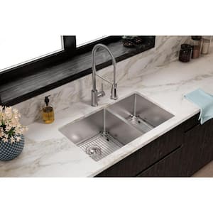 Crosstown 32 in. Undermount Offset 60/40 Double Bowl 18-Gauge Stainless Steel Kitchen Sink Kit w/ Accessories