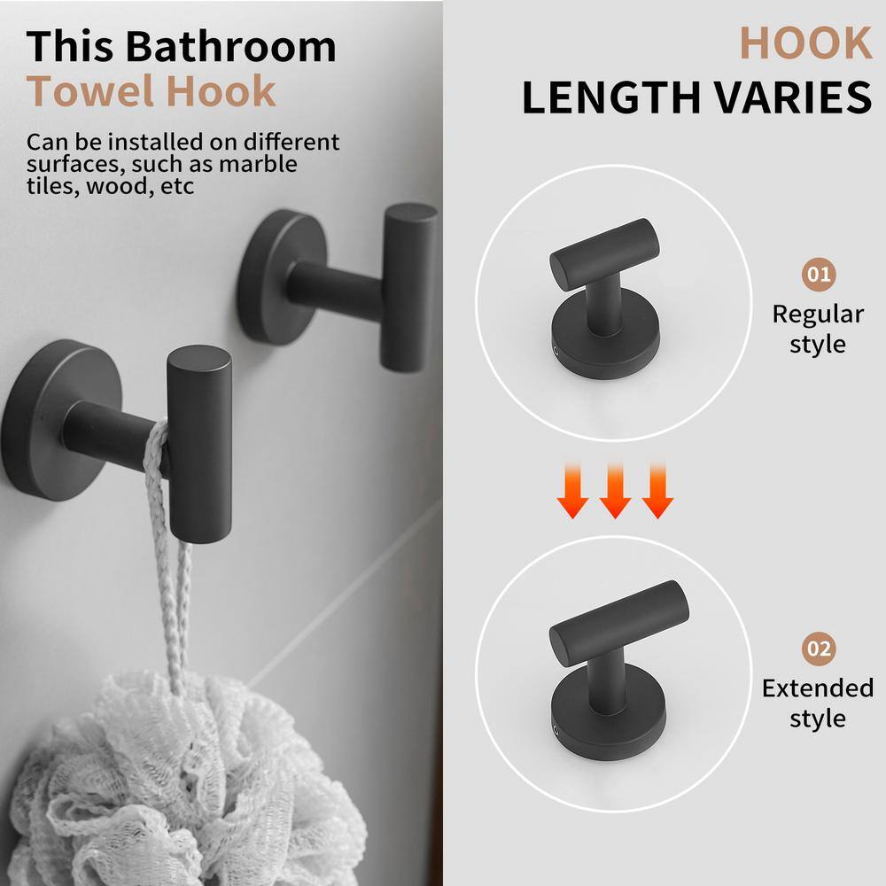 Matte Black Stainless Steel Wall Mount Towel Hooks, Set of 4