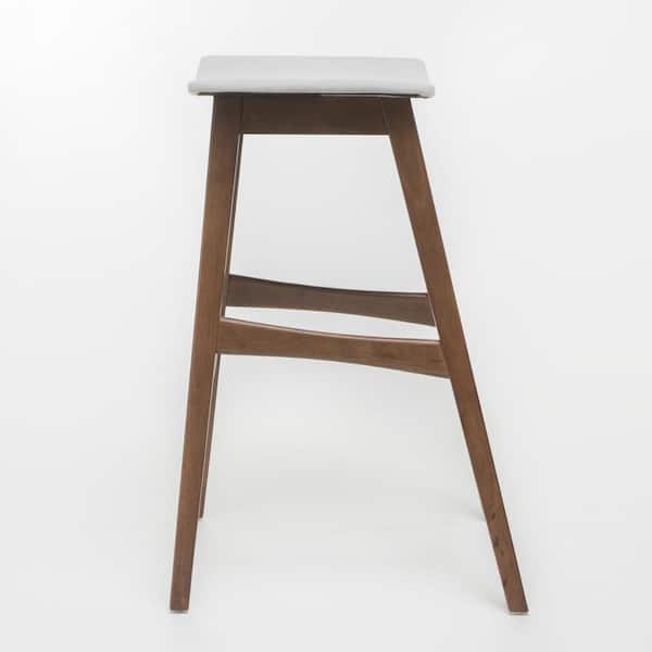 Leona 30 in. Light Beige/Walnut Finish Fabric Bar Stool (Set of 2)