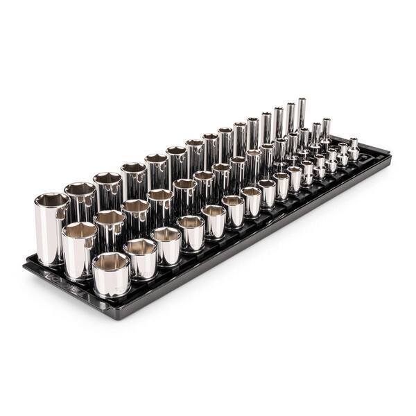 3/8 Inch Drive Shallow, Semi-Deep, and Deep 6-Point Socket Set with Rails and Trays, 45-Piece (1/4-1 in. )