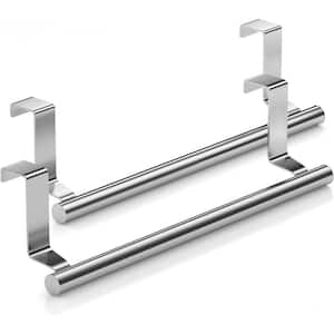 304 Stainless Steel 9 in. Over-the-Door Towel Bar in Silver for Universal Fit on Over Cabinet Cupboard and Door (2-Pack)