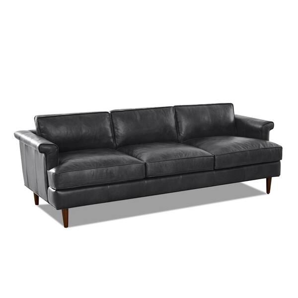 AVENUE 405 Malcolm 87 in. Charcoal Leather 3-Seater Lawson Sofa with Square Arms
