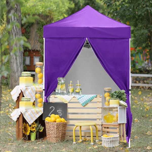 5 ft. x 5 ft. Purple Instant Canopy Pop Up Tent with 4-Removable Sidewall Panels, Adjustable Height, Wheeled Carry Bag