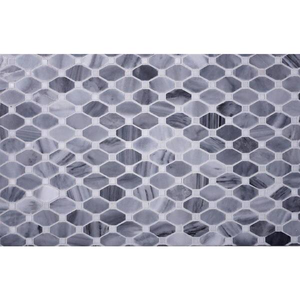 Apollo Tile Indigo Gray and White 12-in x 12-in Polished Natural Stone Marble Octagon Dot Patterned Floor and Wall Tile (5.08-sq. ft/ Carton)