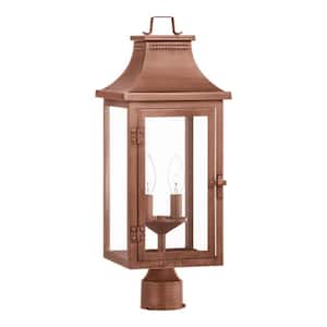 Flaxton 2-Lights 21.5 in. Copper Metal Hardwired Weather Resistant Outdoor Post Light with No Bulbs Included