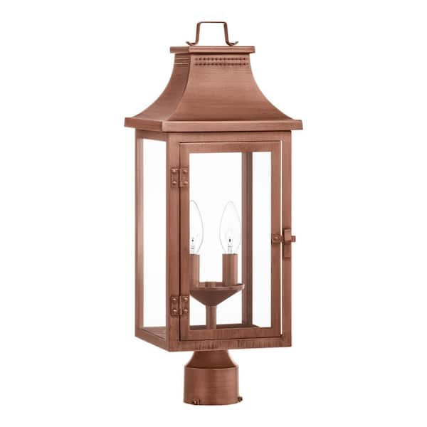 Hampton Bay Flaxton 2-Lights 21.5 in. Copper Metal Hardwired Weather Resistant Outdoor Post Light with No Bulbs Included