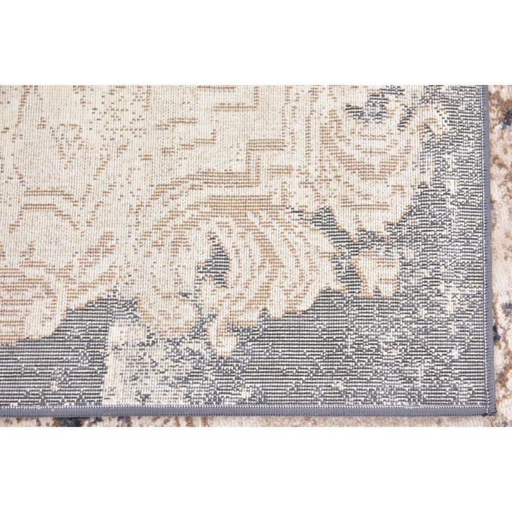 Ivory and Navy Blue Medallion Square Indoor Rug, 7' x 7', Easy Care