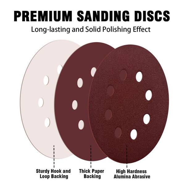5 Inch Aluminum Oxide Sanding Discs Sandpaper with 8-Hole Hook and
