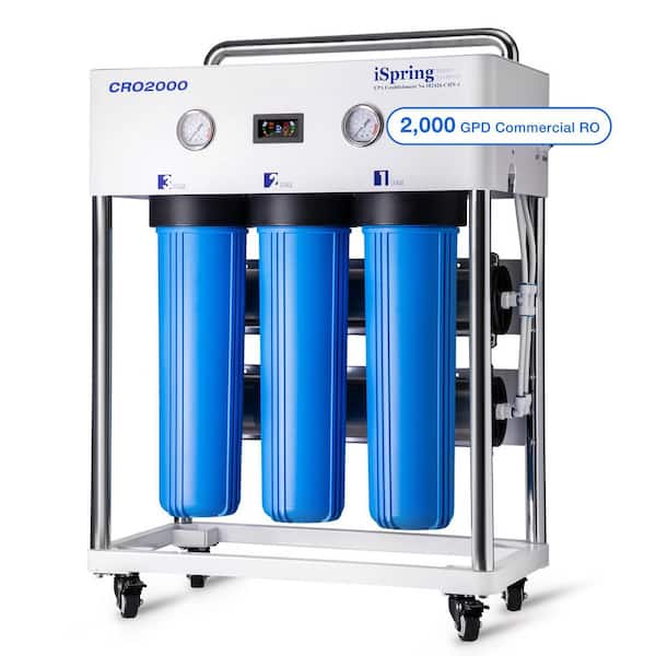 4-Stage Tankless Commercial Reverse Osmosis Water Filtration System with Pumps, Gauges and Freestanding Bracket