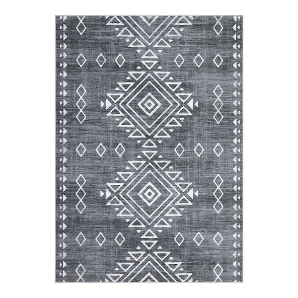 Garvee Gray 8x10ft Geometric Retro Corridor Strip Carpet Tribal Style Distressed Area Rug
