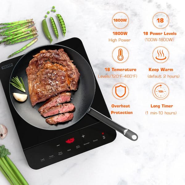 Portable 11 in. Single Heating Element Smooth top 1800-Watt Countertop Induction Cooktop in Black 120-Volt