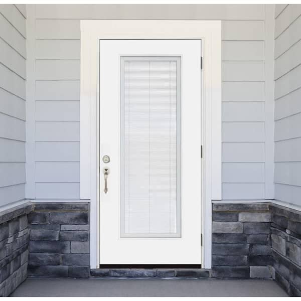 Legacy 24 in. x 80 in. Full Lite Micro Blind LHOS White Primed Fiberglass Prehung Door with 6-9/16 in. Jamb