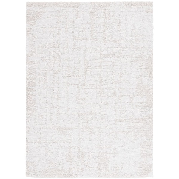 Rumi Shag 5 ft. x 8 ft. Ivory/Light Beige Solid Distressed Area Rug