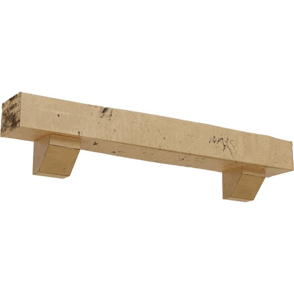 Ekena Millwork 4 in. x 6 in. x 3 ft. Knotty Pine Faux Wood Fireplace Mantel Kit with Ashford Corbels, Natural Pine
