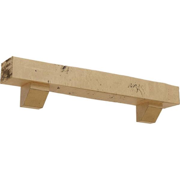 Ekena Millwork 4 in. x 8 in. x 7 ft. Knotty Pine Faux Wood Fireplace Mantel Kit, Ashford Corbels, Natural Pine