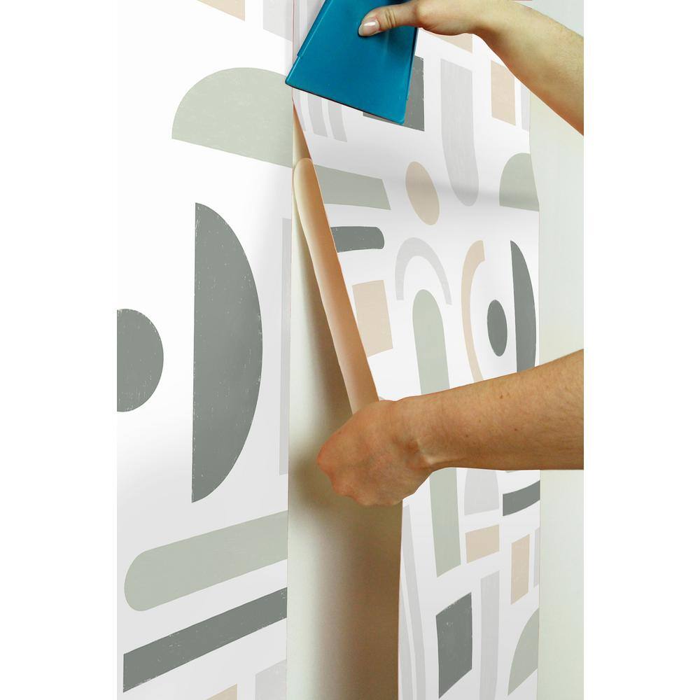 Self-Adhesive White and Green Geometric Peel and Stick Wallpaper