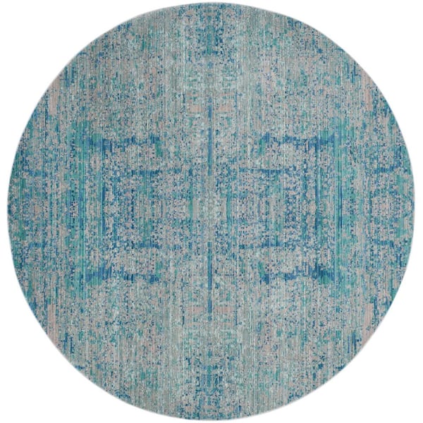 SAFAVIEH Mystique Light Blue/Multi 7 ft. x 7 ft. Round Floral Area Rug