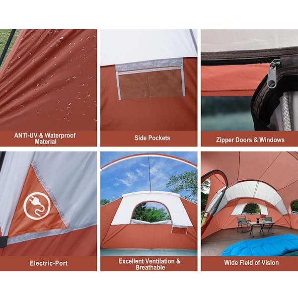14 ft. x 11 ft. Red 10-Person Camping Tent, Portable Pop Up
