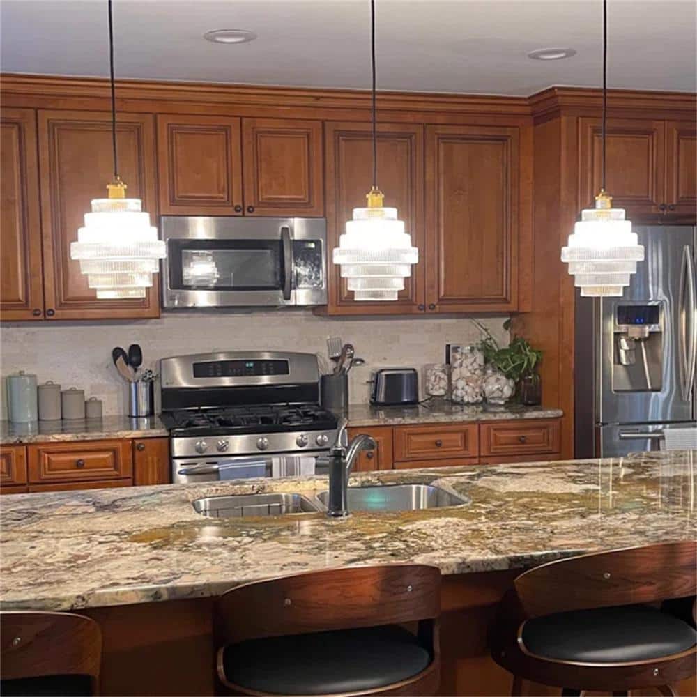Mini Striped Glass & Antique Brass Hanging Pendant Light