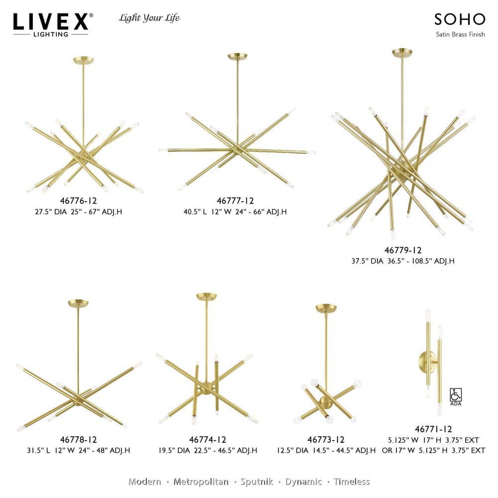 Soho Satin Brass 20-Light Asymmetrical Sputnik Chandelier