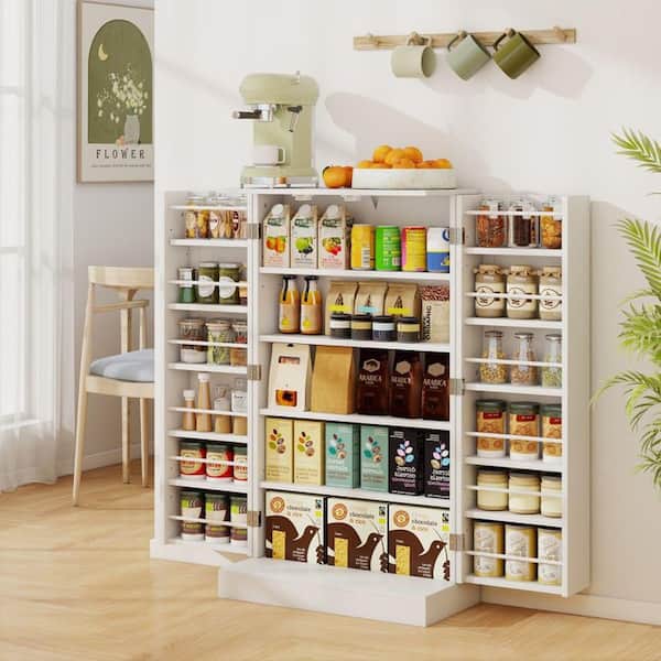 White MDF 41 in. Pantry Buffet with Doors, Shelves
