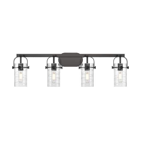 Pilaster II Cylinder 34.88 in. 4-Light Matte Black Vanity Light with Glass Shade