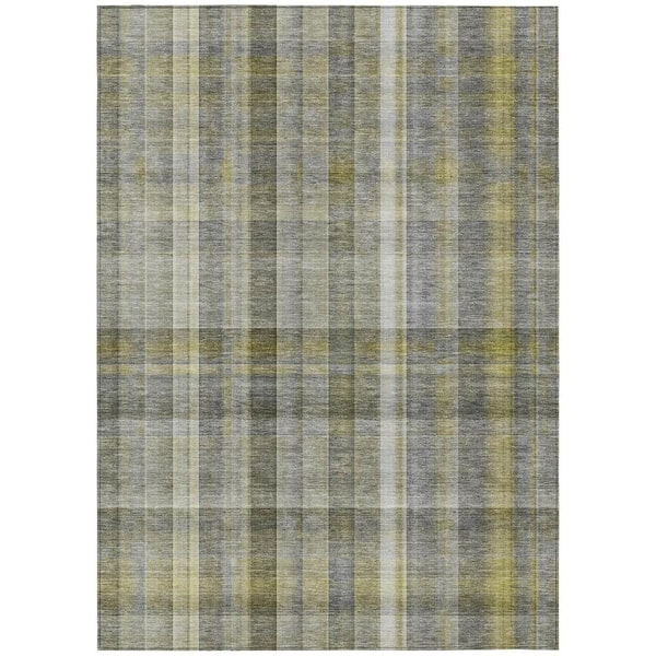 Gray 10 ft. x 14 ft. Woven Plaid Polyester Rectangle Indoor/Outdoor Area Rug