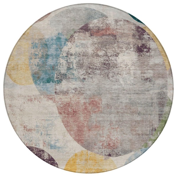 Chantille Machine Washable Indoor/Outdoor Abstract ACN2381 Putty 8 ft. x 8 ft. Round Rug