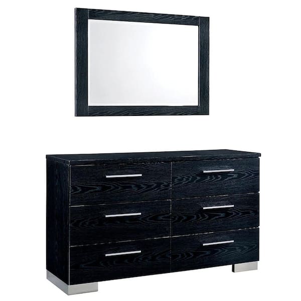42.38 in. H x 17.75 in. W x 57.25 in. D Christie Black Dresser and Mirror Set 6-Drawers