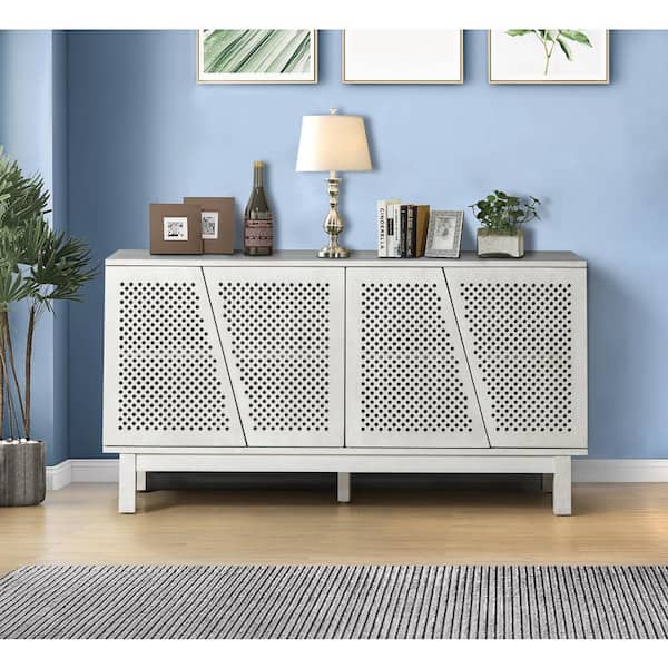 JAYDEN CREATION Kiemenz White Wood 58 in. W Sideboard with Solid Wood Legs