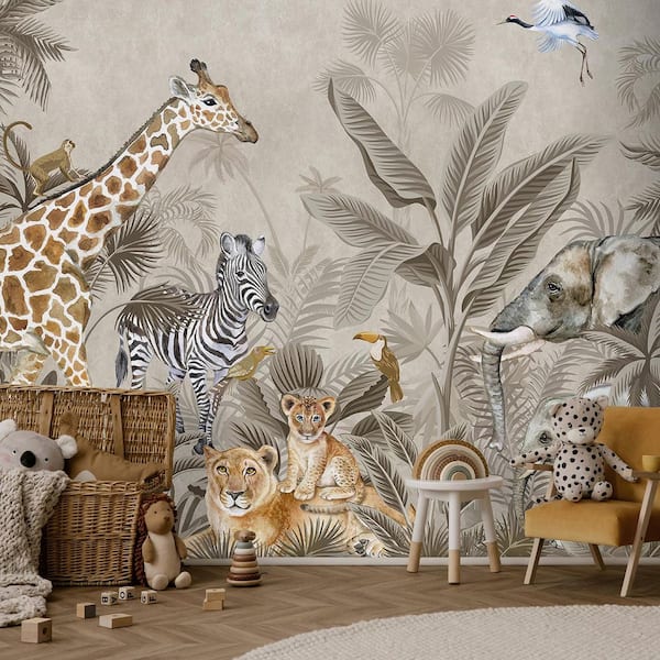 Safari Tales Taupe Wall Mural