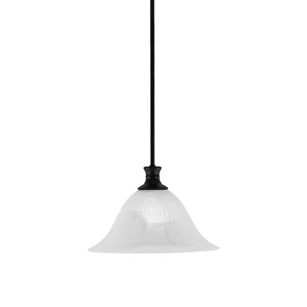 Unbranded Peabody 60-Watt 1-Light Matte Black Shaded Pendant Light with 14 in. White Swirl Glass Shade, No Bulb Included