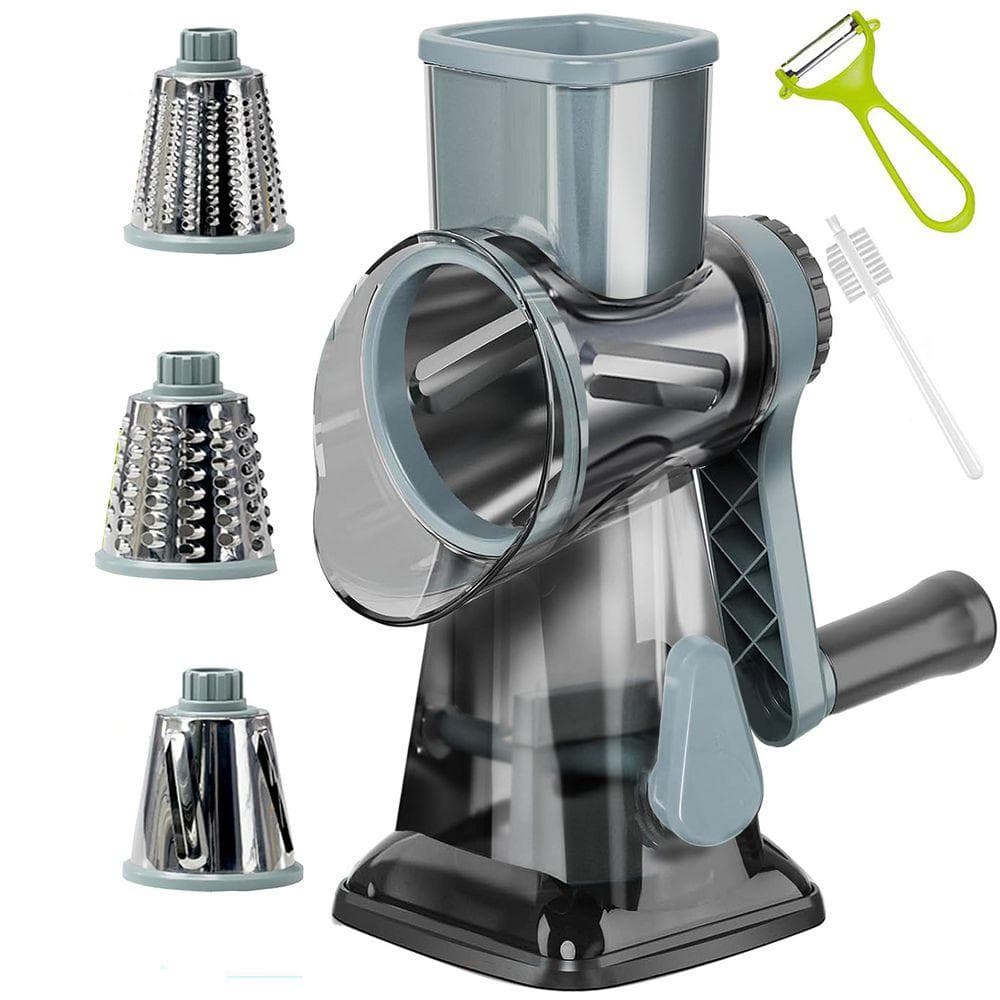 JFVKAF Blue Rotary Cheese Grater with Handle - Multi-Purpose Stainless Steel Shredder for Cheese, Vegetables, and Fruits