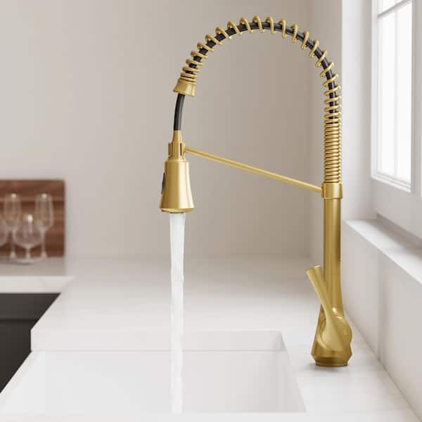 Single Handle 22.5 in. H Pull Down Sprayer Kitchen Faucet with 2-Function 360° Swivel Spout in Brushed Gold